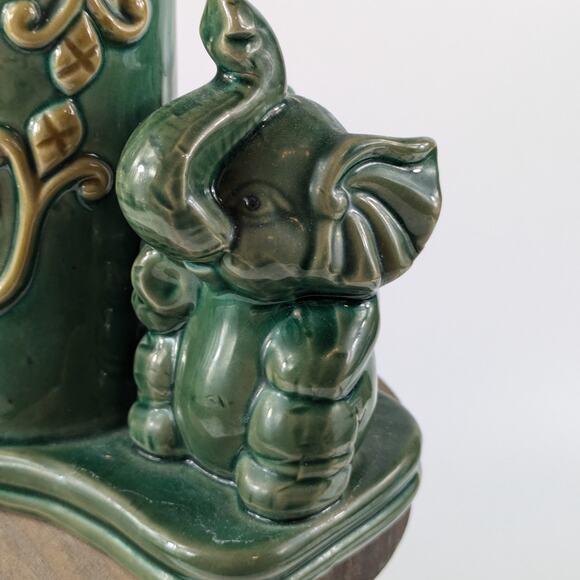 Lucky Elephant Bamboo Planter Pot Vase Vintage 6" Green Ceramic Handmade Vessel - Picture 14 of 16